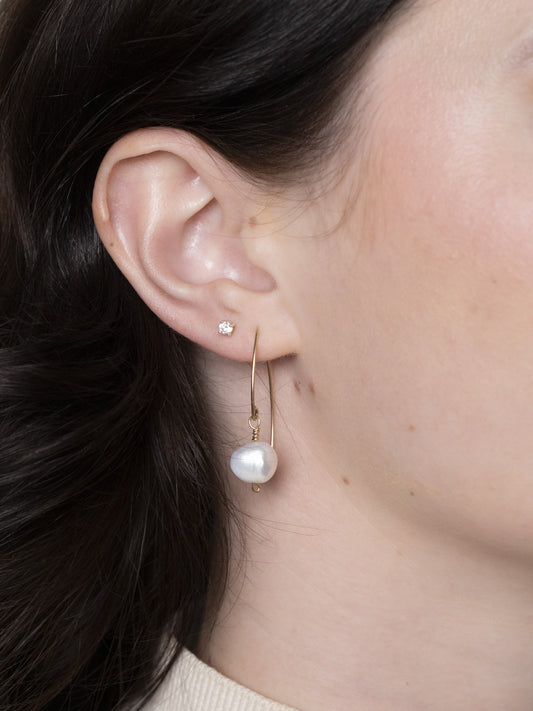 Grande baroque pearl on V wire earrings