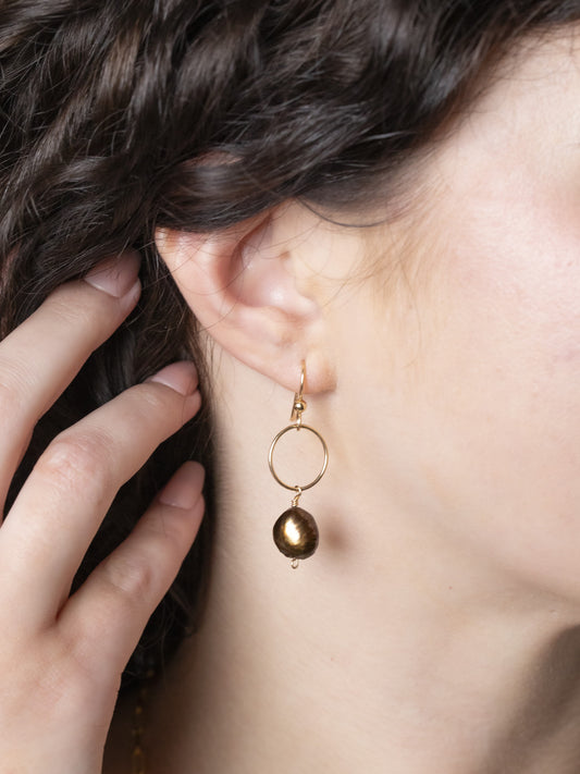 Grande baroque pearl demi hoop earrings