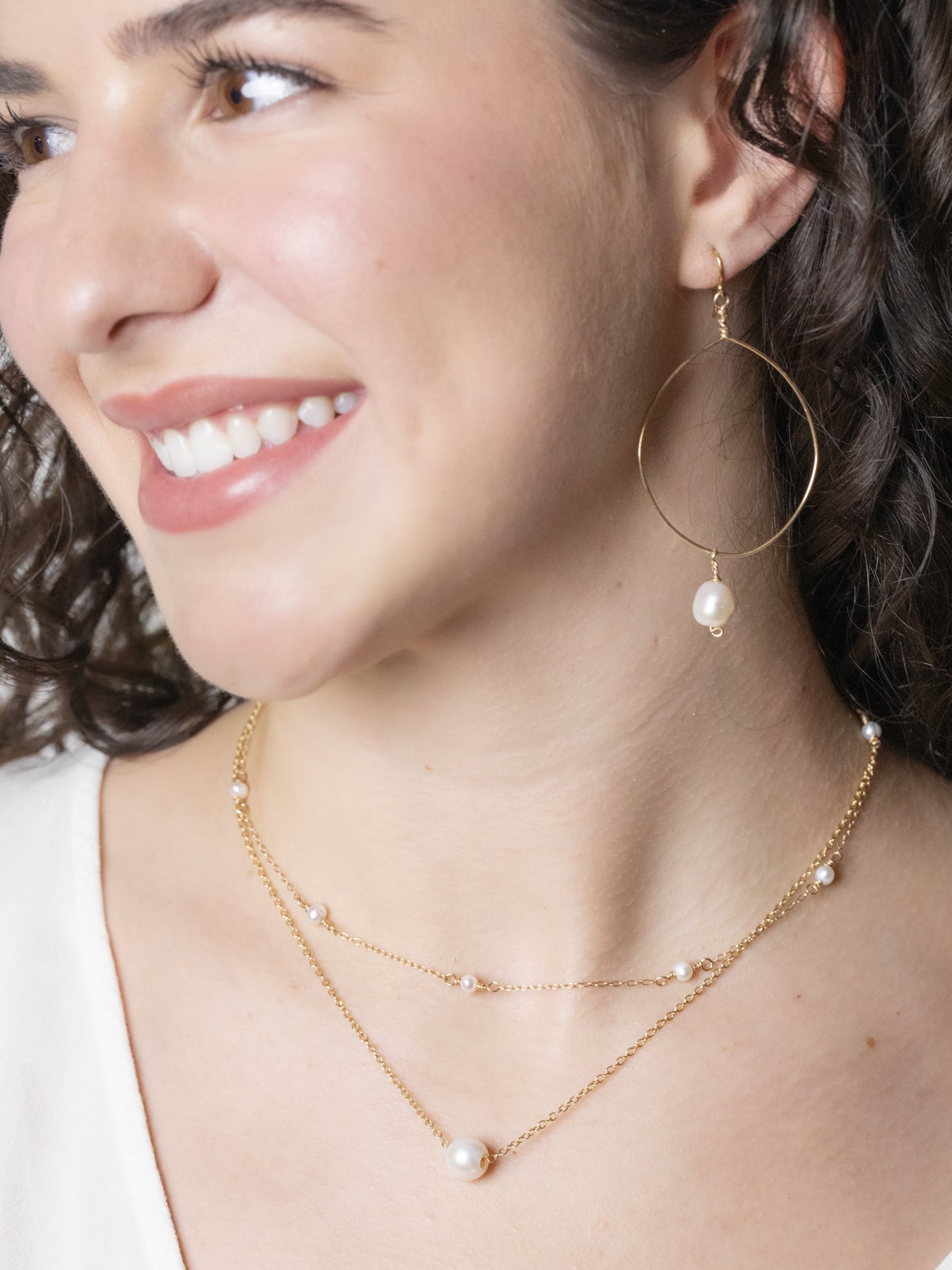 Grande hoop with baroque pearl drop earrings
