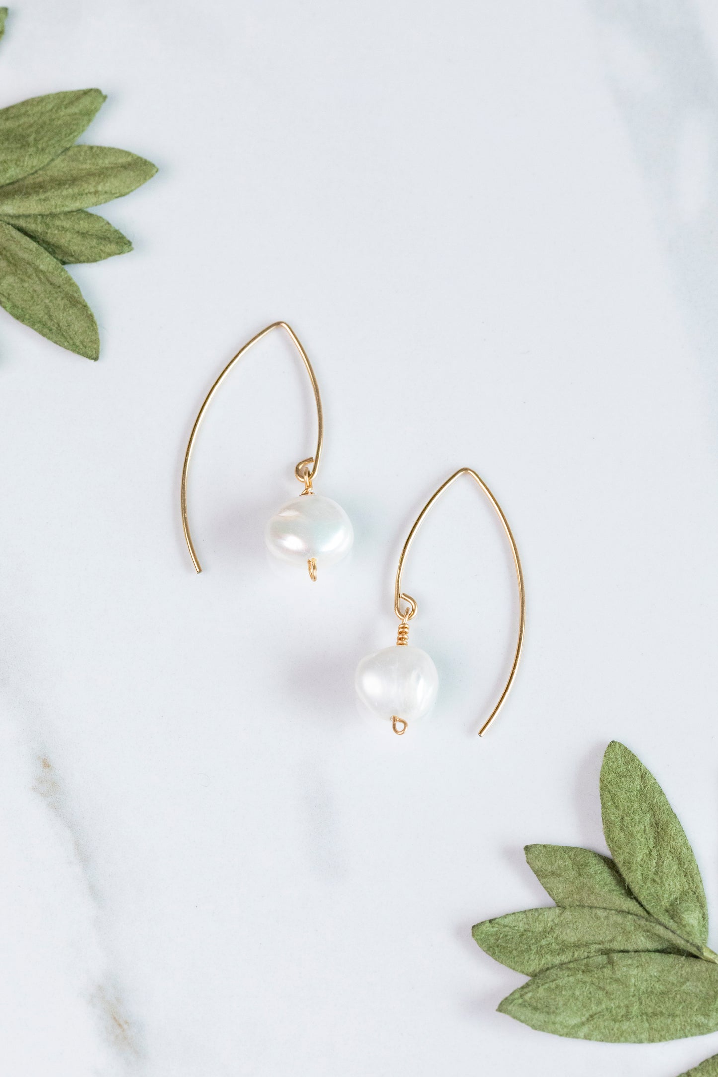 Marquis Wire Pearl Earrings