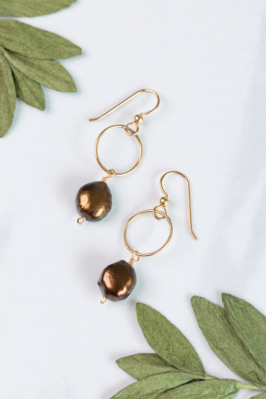 Demi Hoop Brown Pearl Earrings